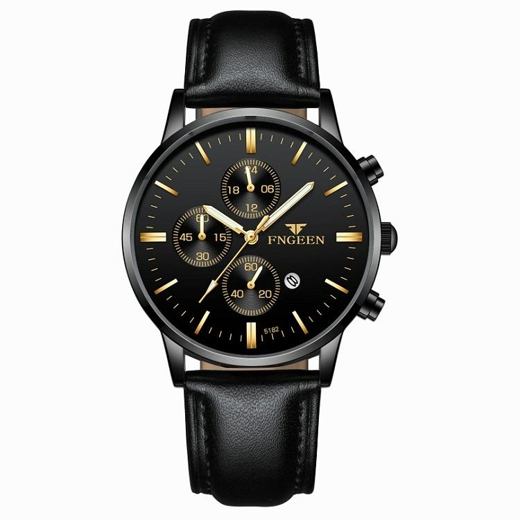 V562-D1097203020DBT-202502212205-00 Men Three-eye Luminous Quartz Watch - Black / Gold - Image 1