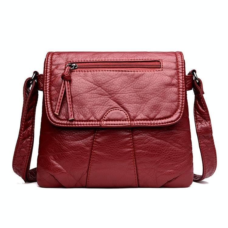 V562-D1098901020DBT-202504251635-00 Soft Washed Leather Messenger Bag for Women - Fashionable and Versatile - Red - Image 1