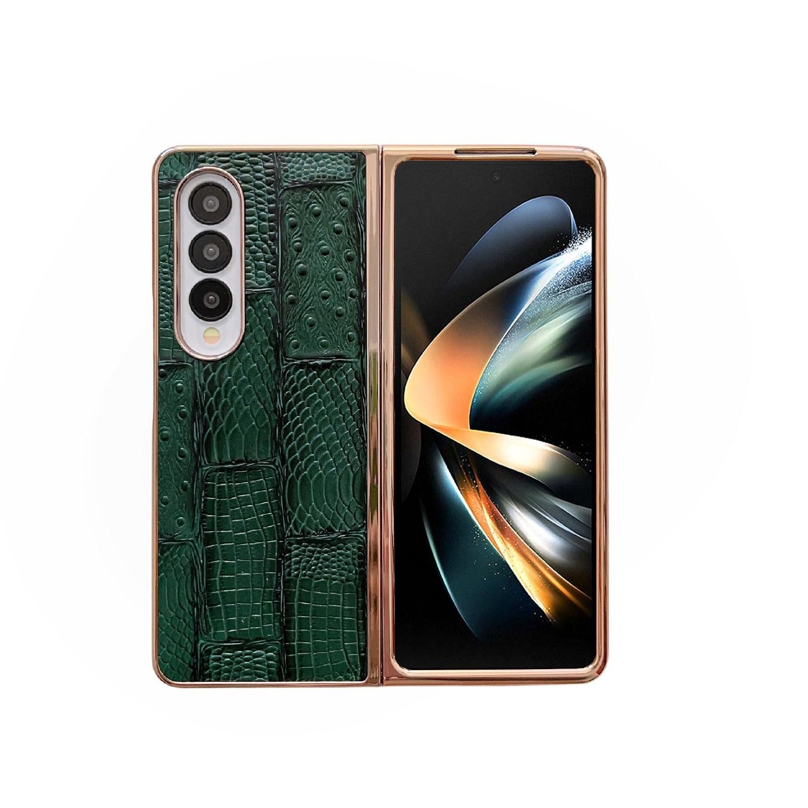 V562-D115818300ADE-202505221852-00 For Samsung Galaxy Z Fold4 5G Leather Mahjong Phone Case - Electroplated - Green - Image 1