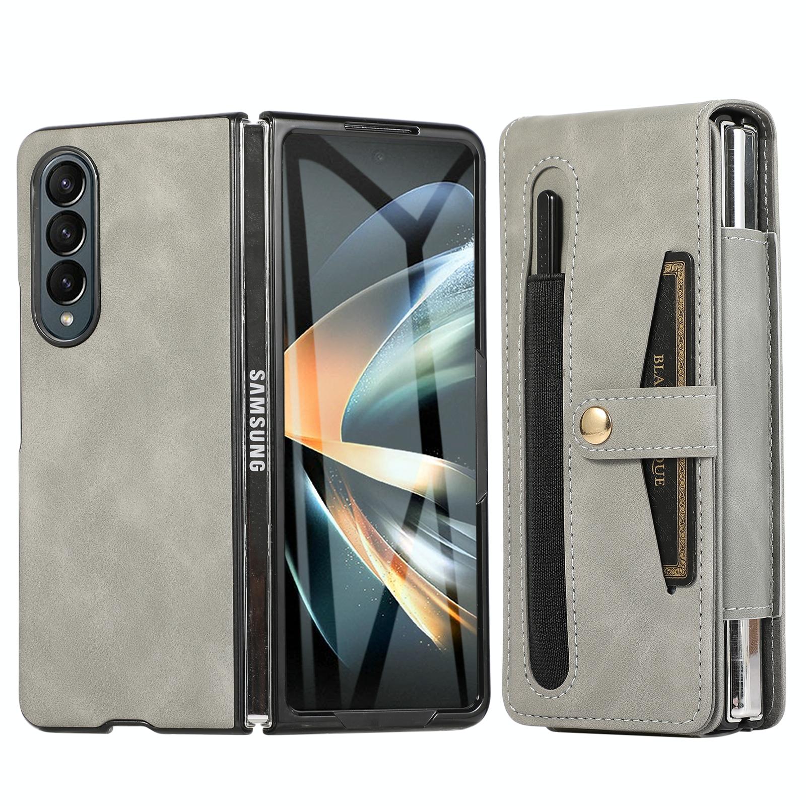V562-D202296500ADE-202503211316-00 For Samsung Galaxy Z Fold4 5G Leather Folding Phone Case - Grey - Image 1