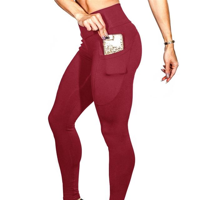 V562-D207983550DBT-202503262005-00 High Elastic Yoga Pants With Pockets For Women Stretch Leggings For Jogging Workout And Running Gym Tights For Women Size M - Red - Image 1