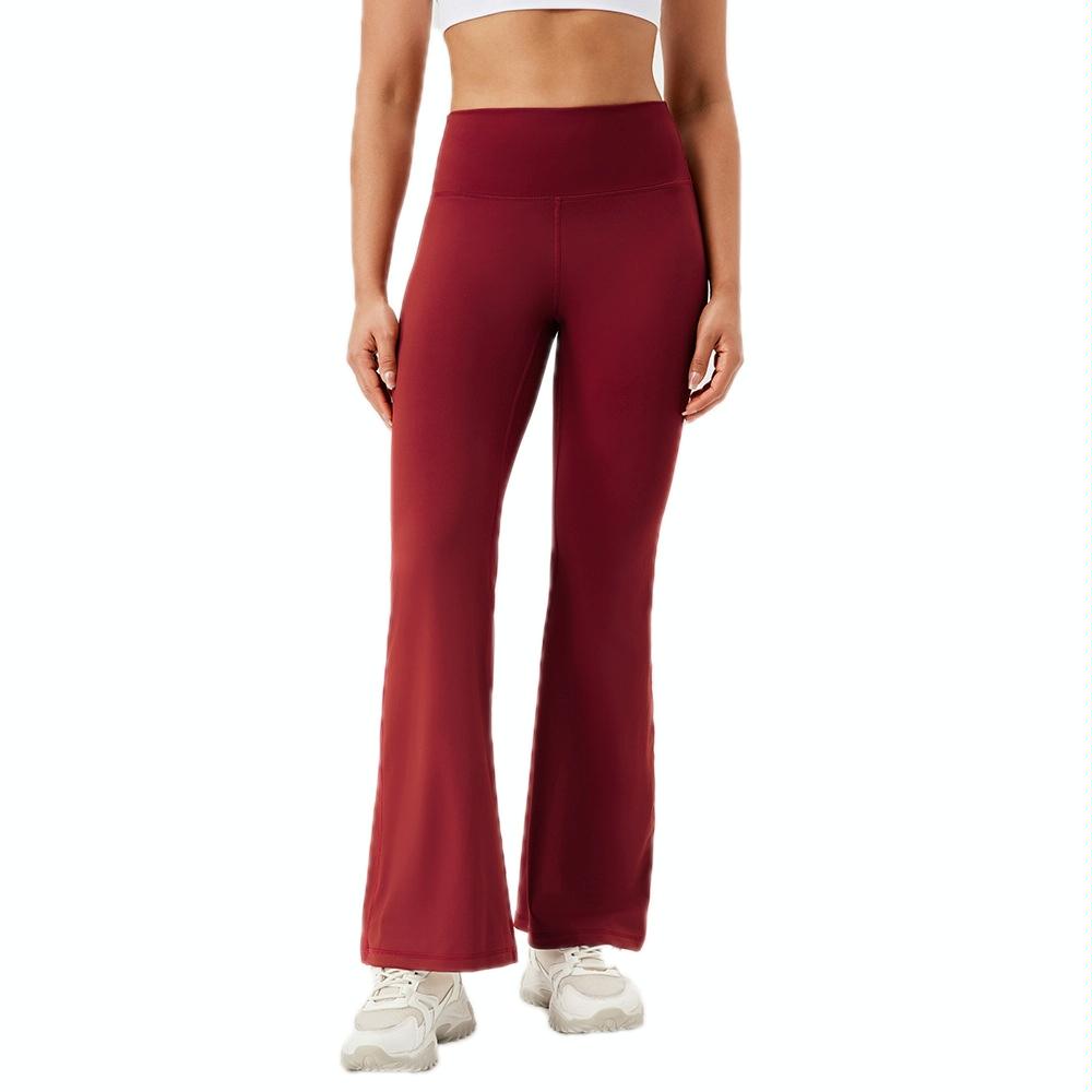V562-D3021705060DBT-202503261947-00 High Waisted Elastic Yoga Flared Pants Size L - Wine Red - L - Image 1