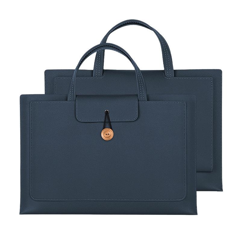 V562-E2094673060DBT-202502282121-00 Waterproof Elastic Button Laptop Handbag - Pu Material - Navy - 15.4/16 Inch - Image 1