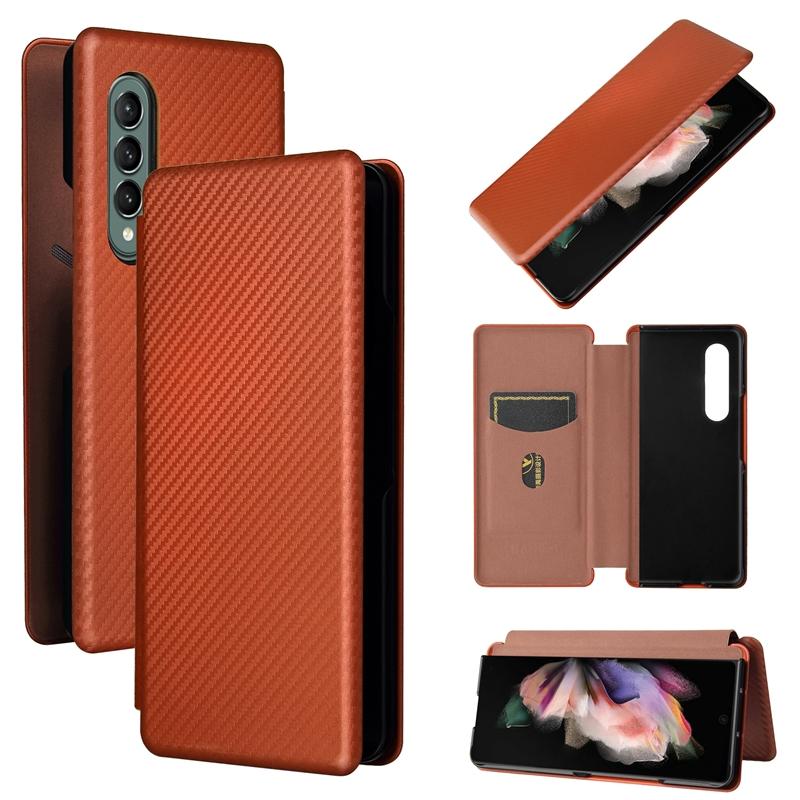 V562-E404995300ADE-202505291331-00 For Samsung Galaxy Z Fold4 5G Carbon Fiber Flip Leather Case - Brown - Image 1