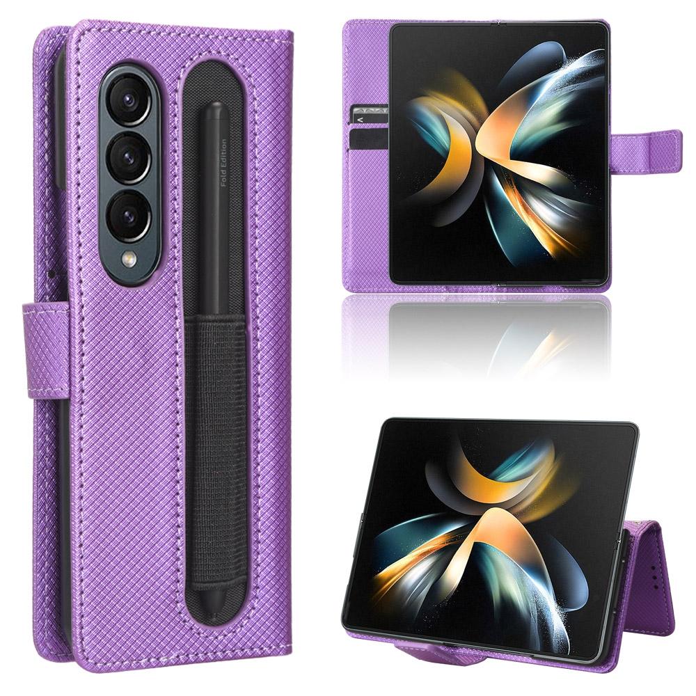 V562-E422116300ADE-202505221937-00 For Samsung Galaxy Z Fold4 5G Textured Leather Phone Case - Purple - Image 1