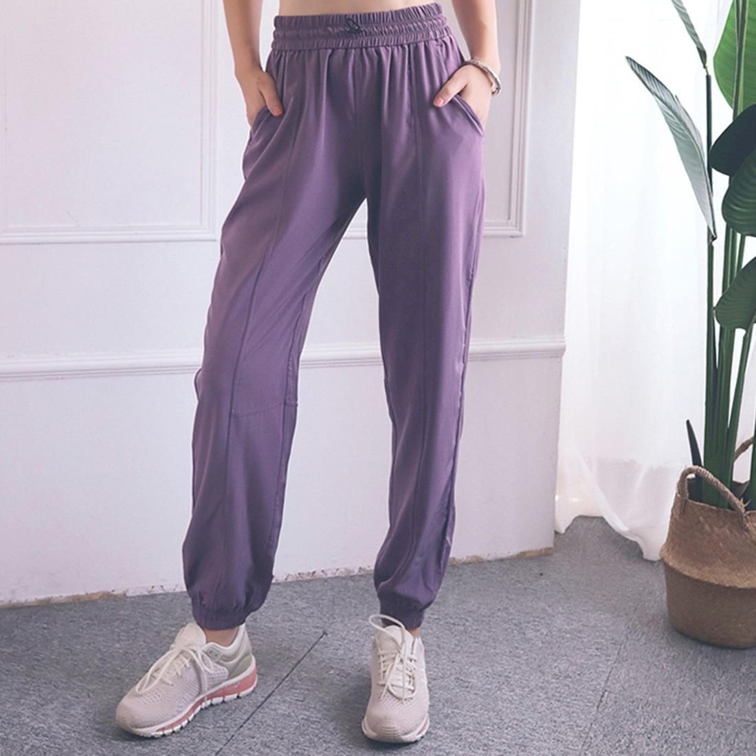 V562-EA01666054YZ-202503261945-00 High Waist Drawstring Fitness Pants Black Size L - Smoke Purple L - Image 1