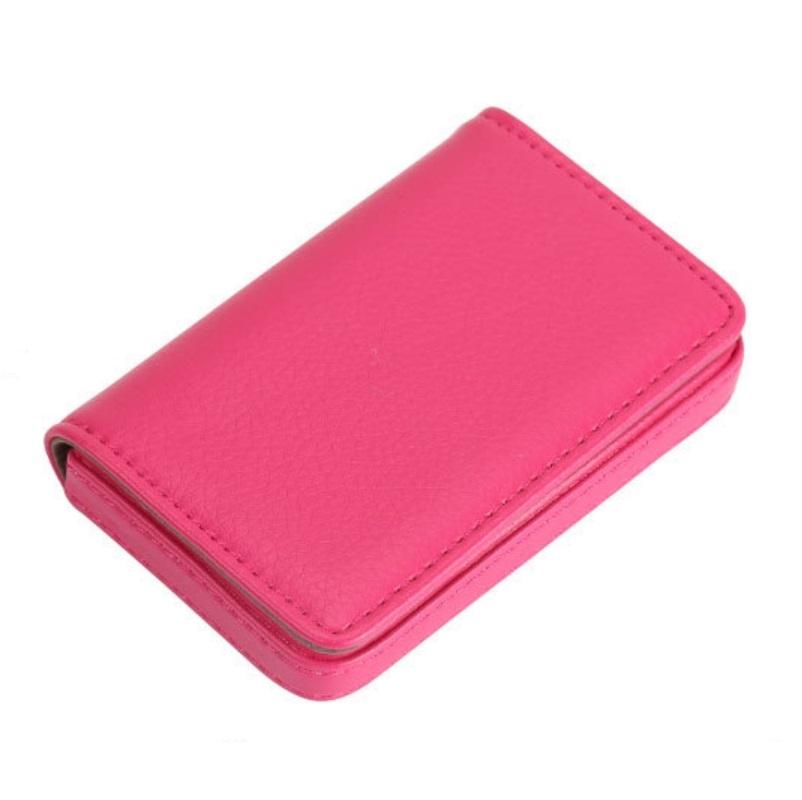 V562-F1047912750DBT-202503280240-00 Stainless Steel Magnetic Business Card Holder Pu Leather Case - Rose Red - Image 1