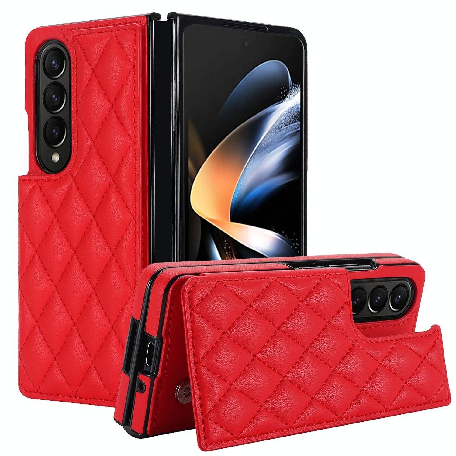 V562-F201841500ADE-202503211415-00 For Samsung Galaxy Z Fold4 5G Foldable Full Coverage Double Buckle Pu Phone Case - Red - Image 1