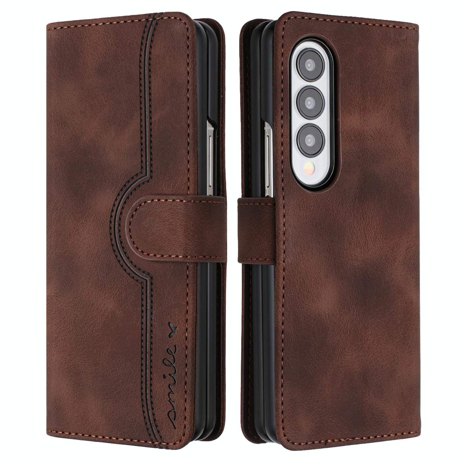 V562-F406926400ADE-202505221845-00 For Samsung Galaxy Z Fold4 5G Leather Phone Case With Heart Pattern - Brown - Image 1