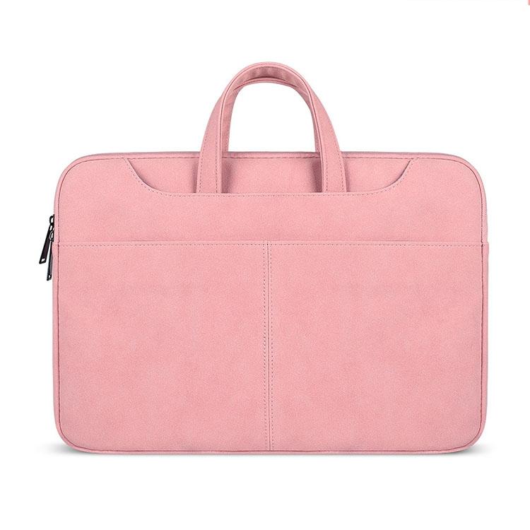 V562-F5325BL-202502281815-00 Waterproof Portable One-shoulder Handbag for 14.1 Laptops with Magic Stick & Suitcase Belt - Pu Leather Zipper Hidden Strap - Pink - Image 1