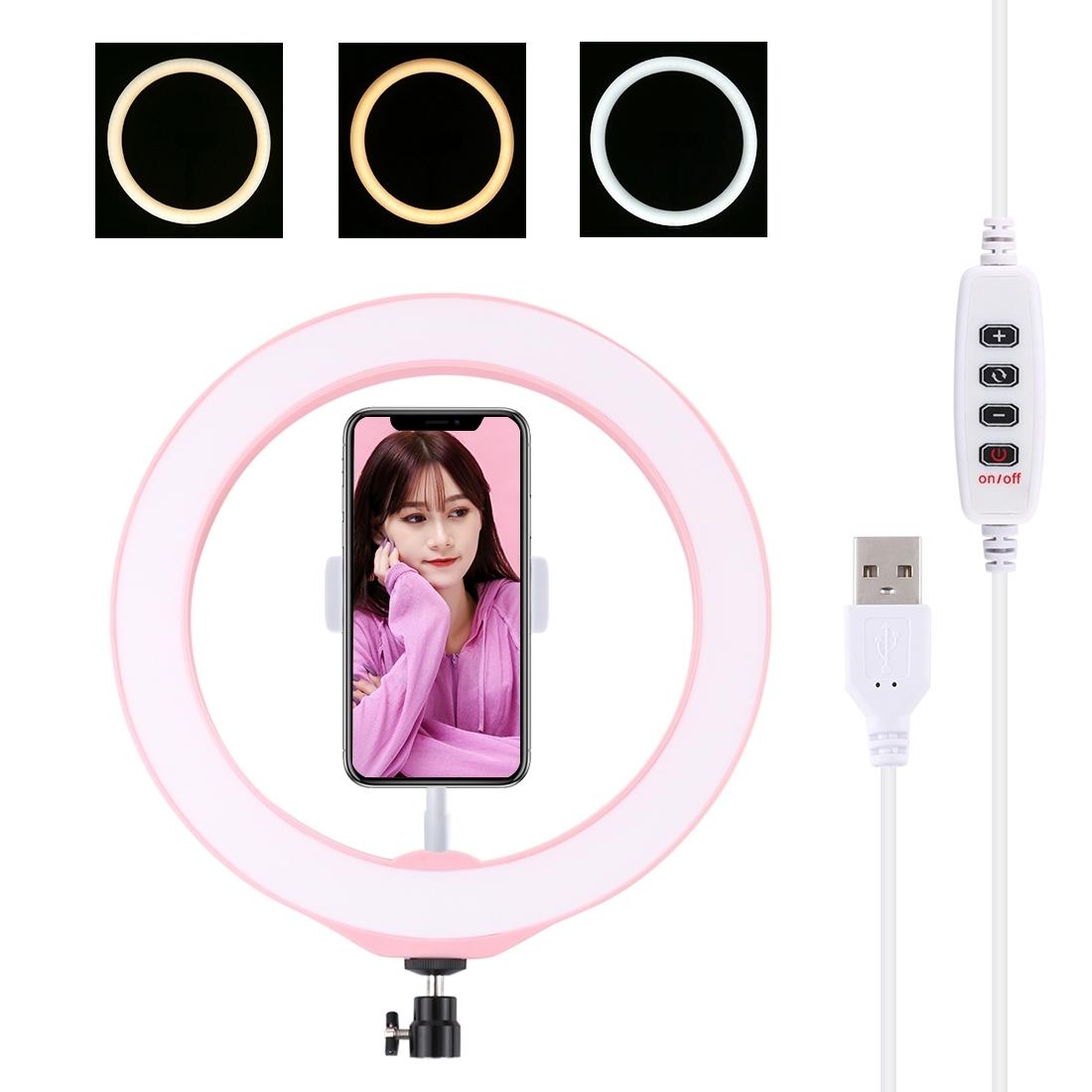 V562-F793UP-219721-00 26cm Dimmable Led Ring Light with Tripod and Phone Clamp - Pink - Image 1