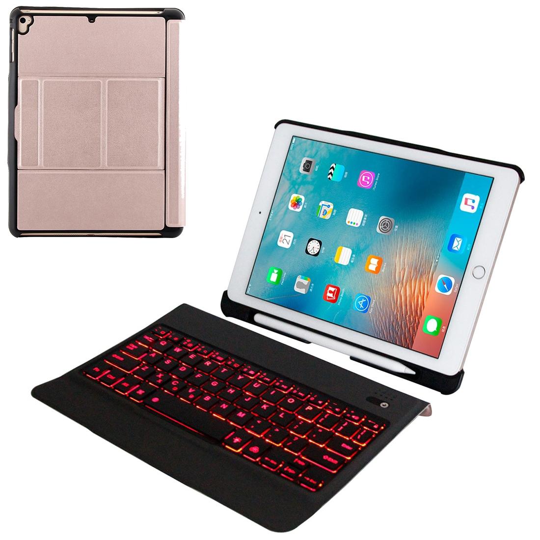 V562-F8459D6PI-202504291907-00 Bluetooth Keyboard & Leather Tablet Case For Ipad Air / Pro 9.7 - Detachable Ultra-Thin Multi-Angle Backlit - Pink - Image 1