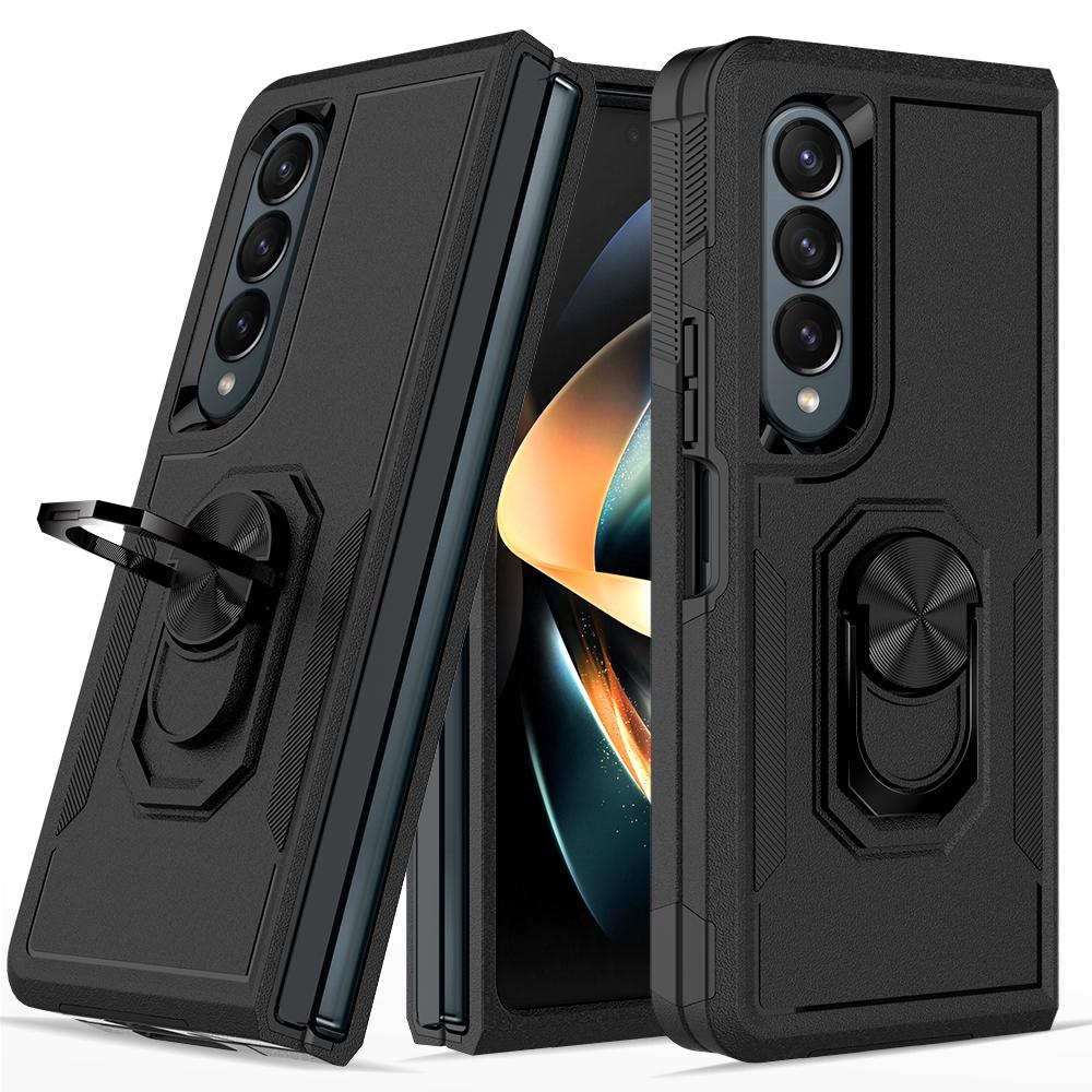 V562-G104869300ADE-226189-00 For Samsung Galaxy Z Fold4 5G Tpu Shockproof Case With Ring - 2 In 1 Design - Black - Image 1