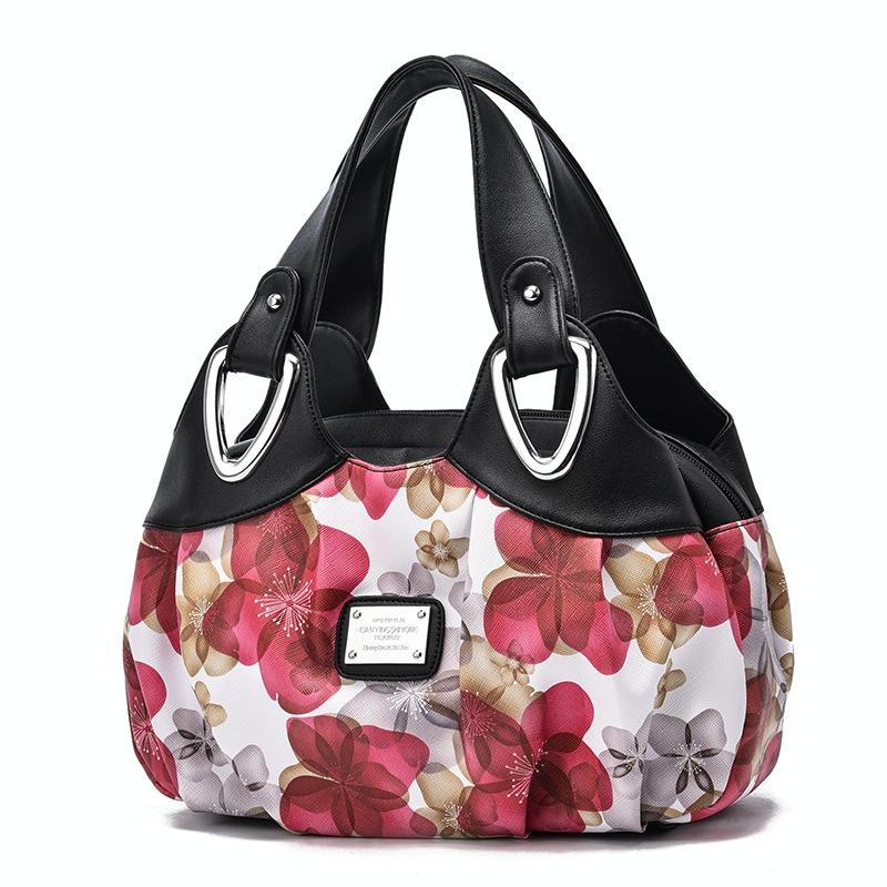 V562-G1094522060DBT-202504251707-00 Soft Leather Women Handbag - Black Handle Red Flower - Image 1