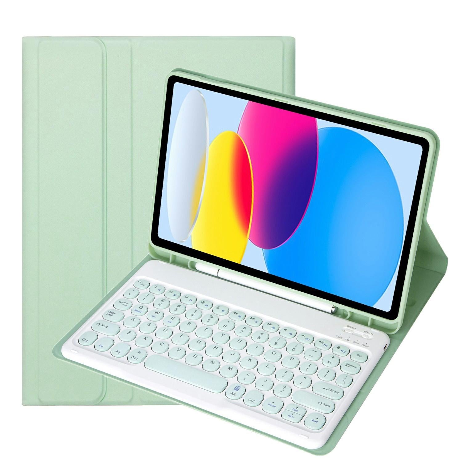 V562-G9837SAS-202504292031-00 2022 Ipad 10.9 Bluetooth Keyboard Leather Case With Pen Slot - Lambskin Texture - Green - Image 1