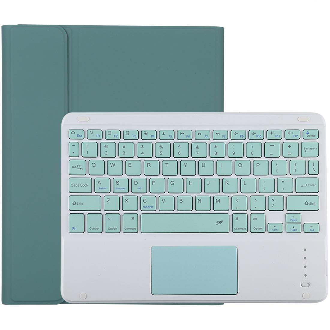 V562-GD7065ORPI-202504291918-00 Bluetooth Keyboard & Tablet Case For Ipad 10.2 / Ipad Air 2019 - Detachable Touch Pad Pen Slot Holder - Microfiber Leather - Dark Green - Image 1
