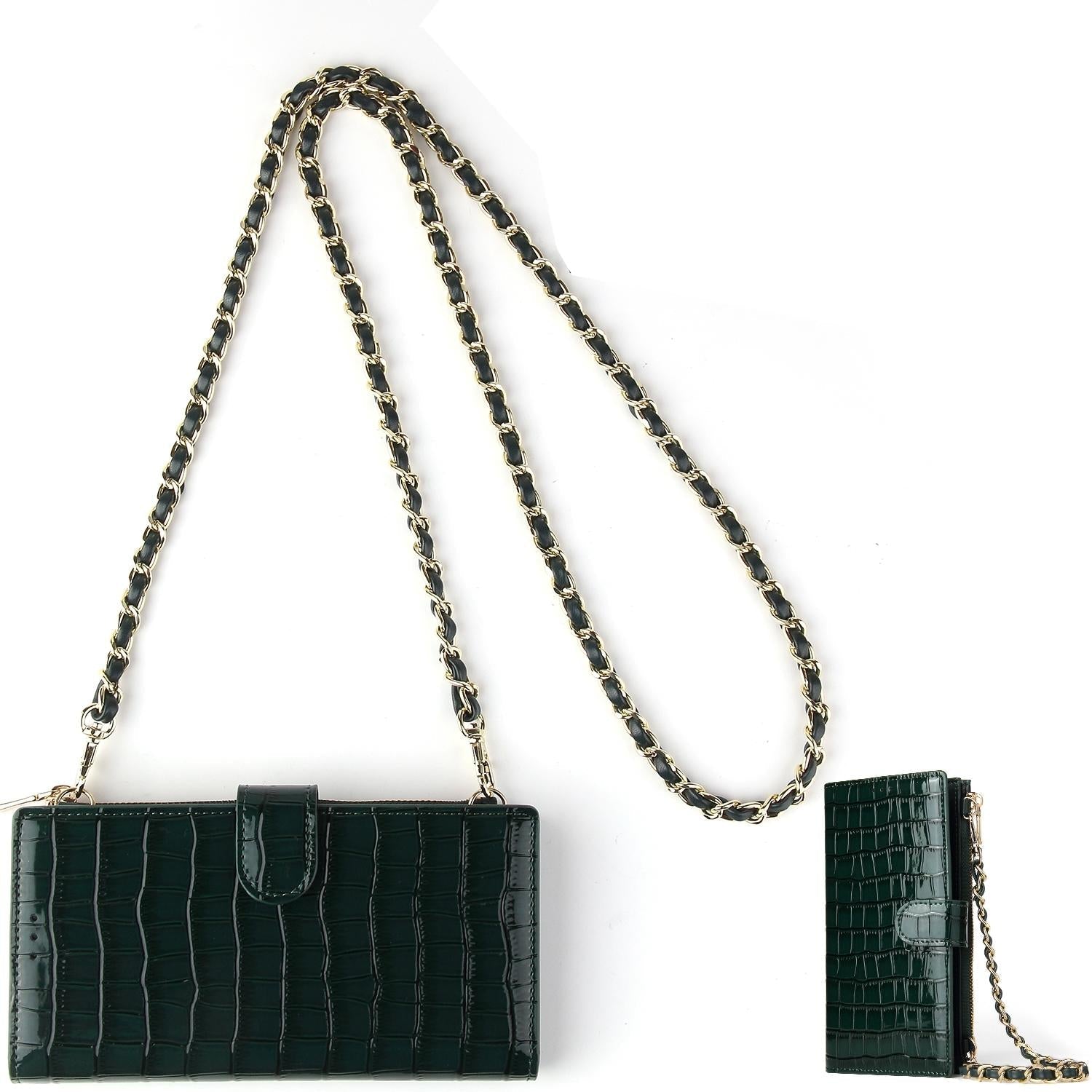 V562-H104640300ADE-202505191720-00 Convertible Crossbody Phone Purse With Chain - Dark Green - Image 1