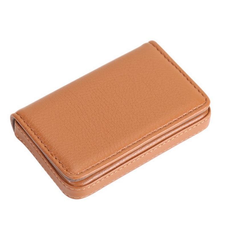 V562-H1047912750DBT-202503280241-00 Stainless Steel Magnetic Business Card Holder Pu Leather Case - Apricot - Image 1