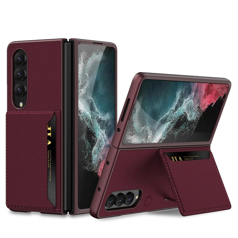 V562-H108225300ADE-202505291326-00 For Samsung Galaxy Z Fold4 5G Leather Case With Card Slots - Ultra Thin - Wine Red - Image 1