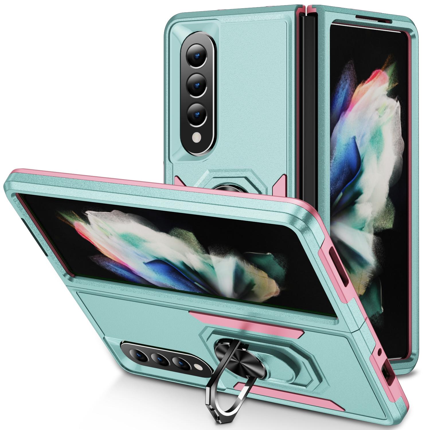 V562-H109154300ADE-202505291226-00 For Samsung Galaxy Z Fold4 5G Shockproof Case With Holder - Pc Tpu - Green + Pink - Image 1