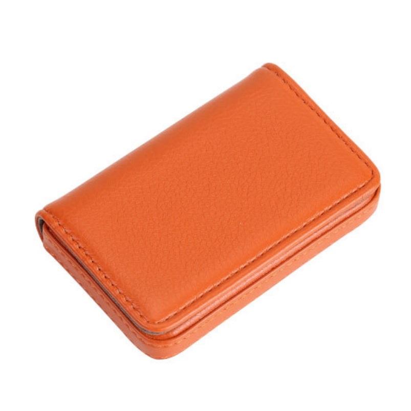 V562-I1047912750DBT-202503280241-00 Stainless Steel Magnetic Business Card Holder Pu Leather Case - Orange - Image 1