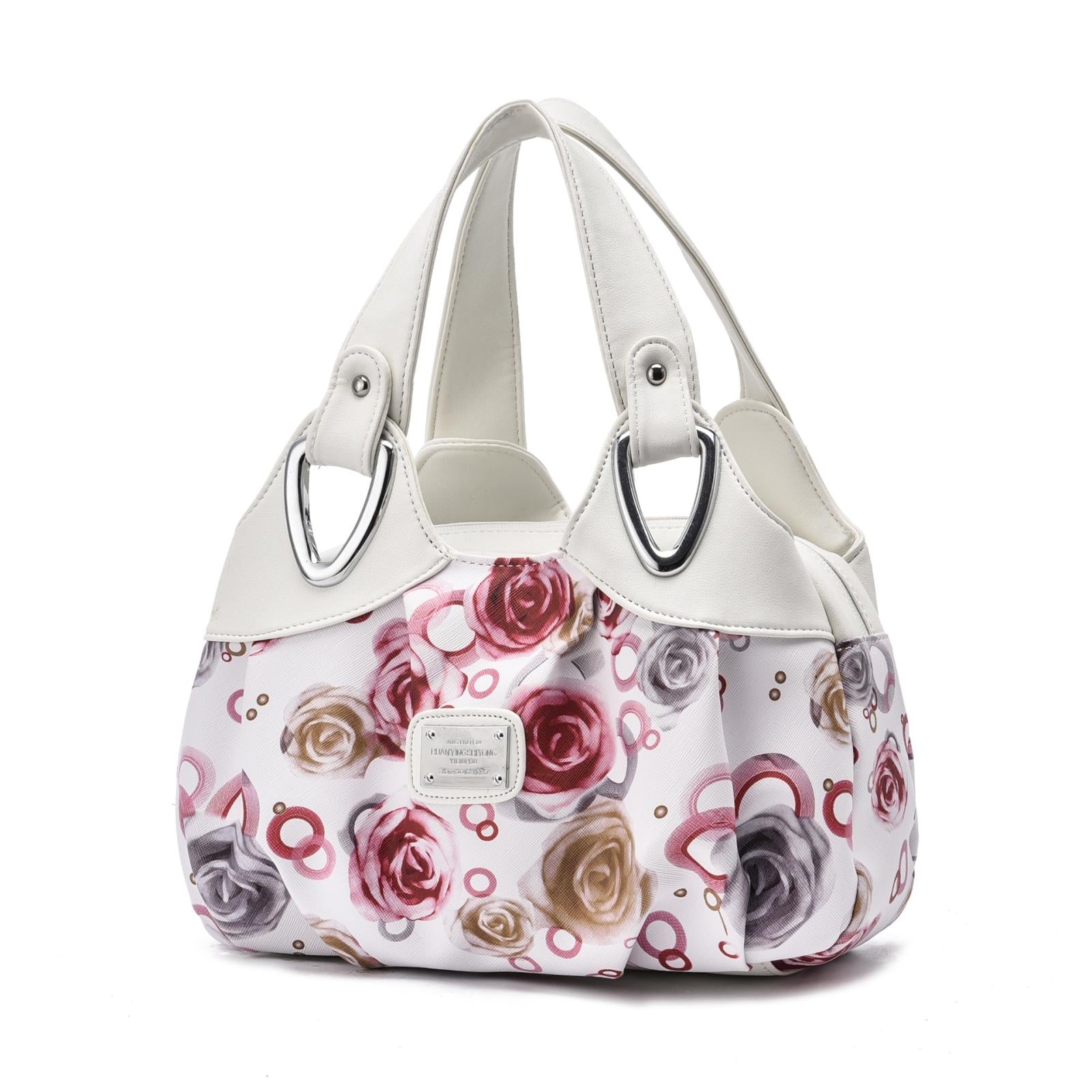 V562-I1094522060DBT-202504251707-00 Soft Leather Women Handbag - White Handle Red Rose - Image 1