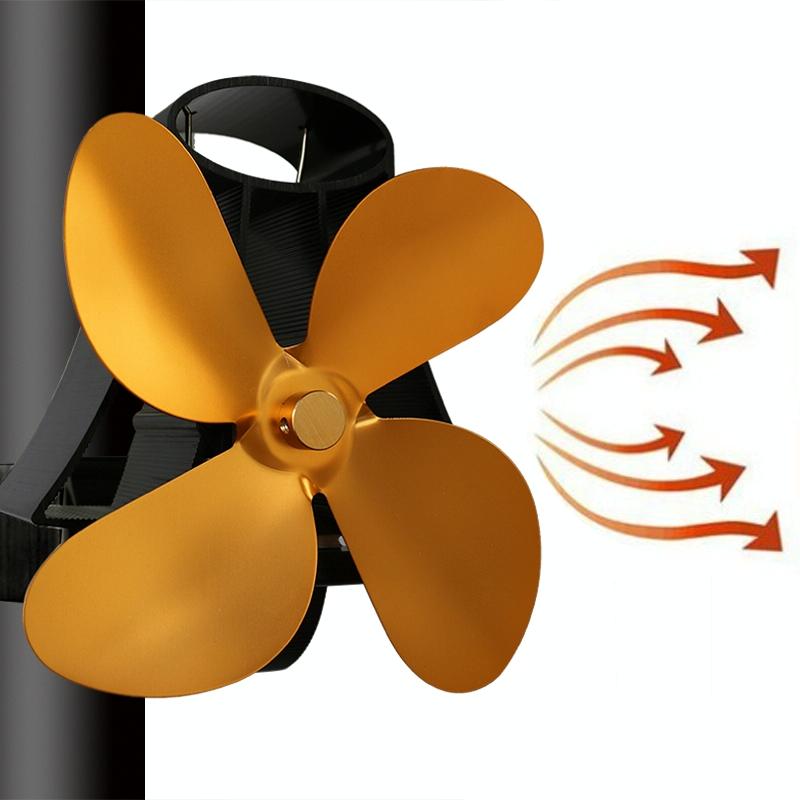 V562-J9200FE-202502241445-00 4-blade Heat Powered Fireplace Stove Fan - Aluminum - Gold - Image 1