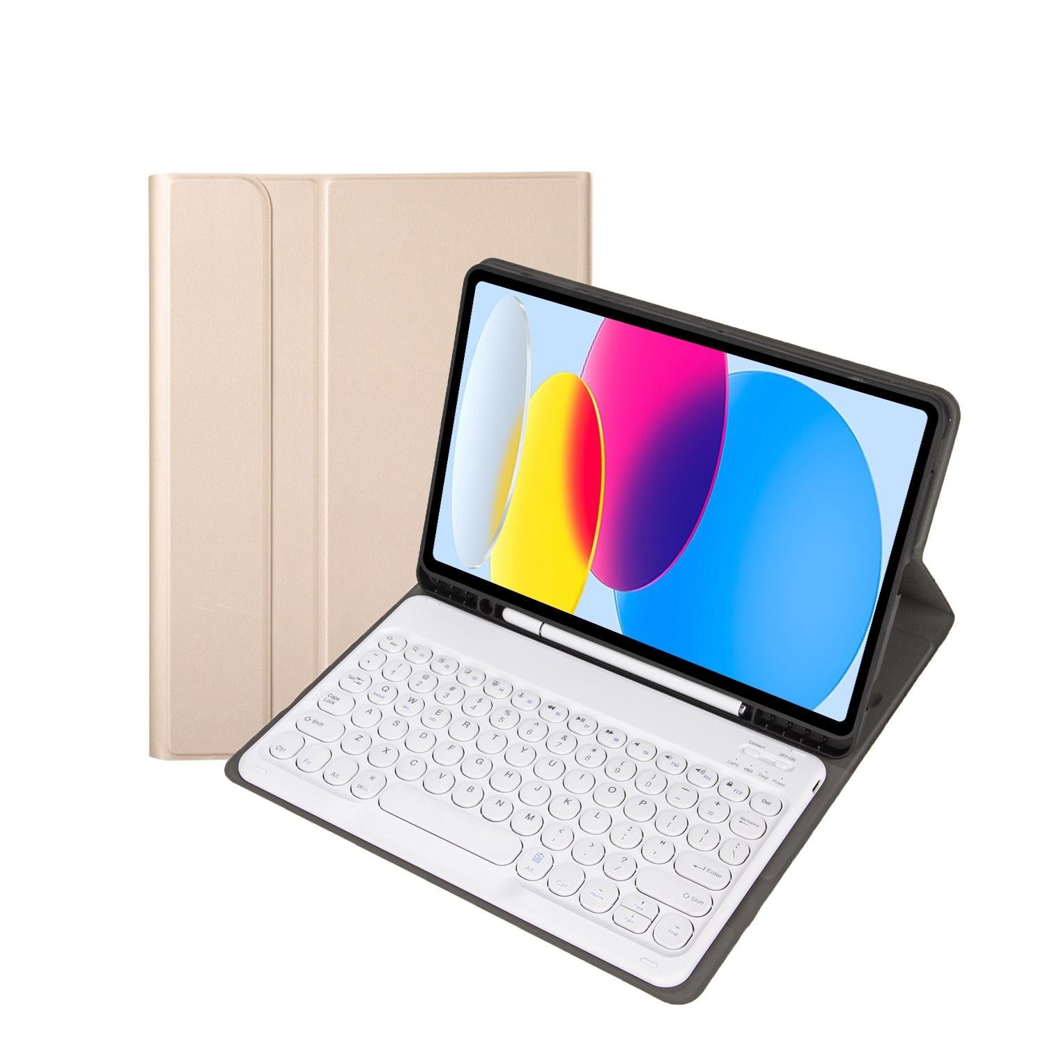 V562-J9837SAS-202504292031-00 2022 Ipad 10.9 Bluetooth Keyboard Leather Case With Pen Slot - Lambskin Texture - Gold - Image 1
