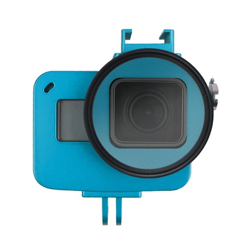 V562-L7060ACD-221995-00 Aluminum Protective Cage with Insurance Frame and 52mm Uv Lens for Gopro Hero7 / 6 / 5 - Blue - Image 1