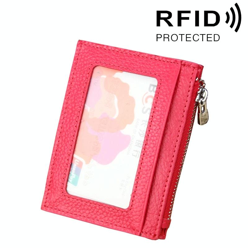 V562-M8901BCC-202505291505-00 Leather Rfid Blocking Card Holder Wallet - 11x8x1.5cm - Magenta - Image 1