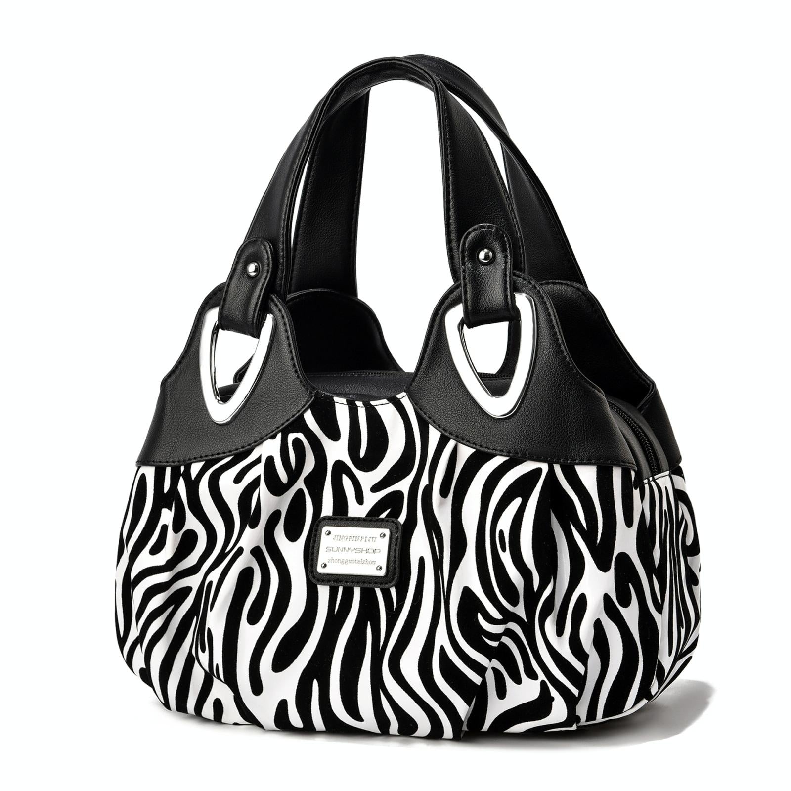 V562-O1094522060DBT-202504251706-00 Soft Leather Women Handbag - Black Handle Zebra - Image 1