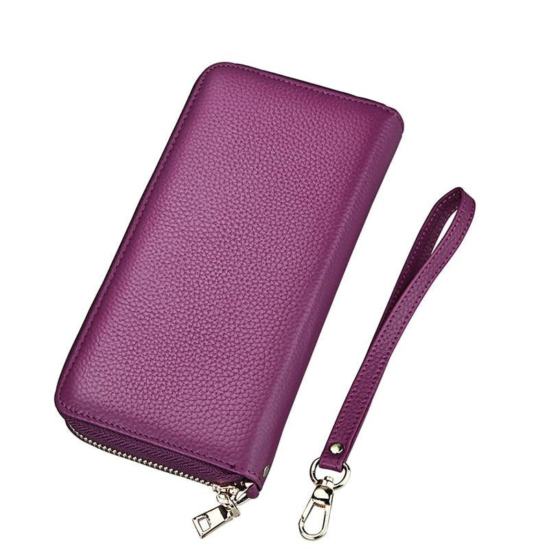 V562-P8701BCC-202503281941-00 Leather Rfid Card Holder Wallet with Hand Strap - Purple - Image 1