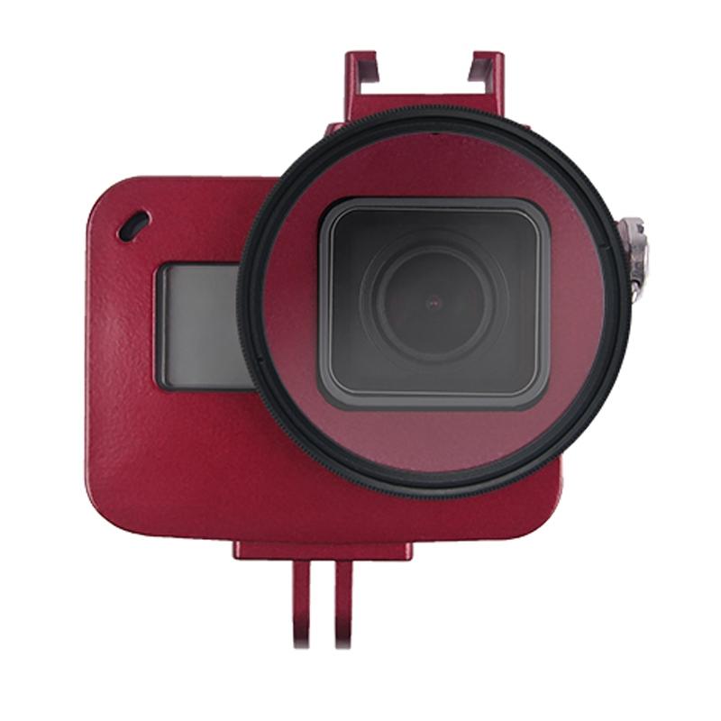 V562-R7060ACD-221997-00 Aluminum Protective Cage with Insurance Frame and 52mm Uv Lens for Gopro Hero7 / 6 / 5 - Red - Image 1