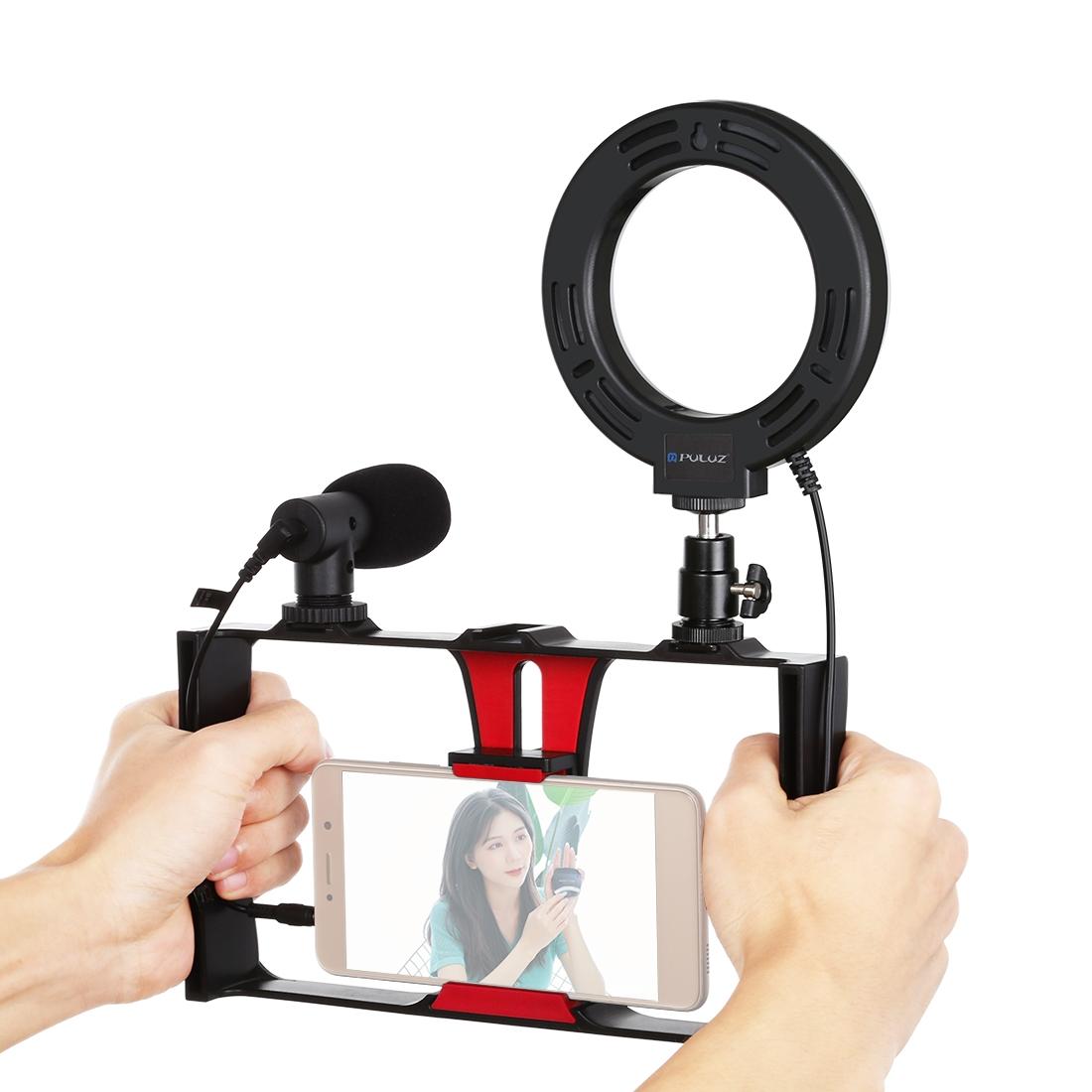 V562-R7203TKP-221804-00 3-In-1 Vlogging Kit With Smartphone Rig Microphone And Led Ring Light - Red - Image 1