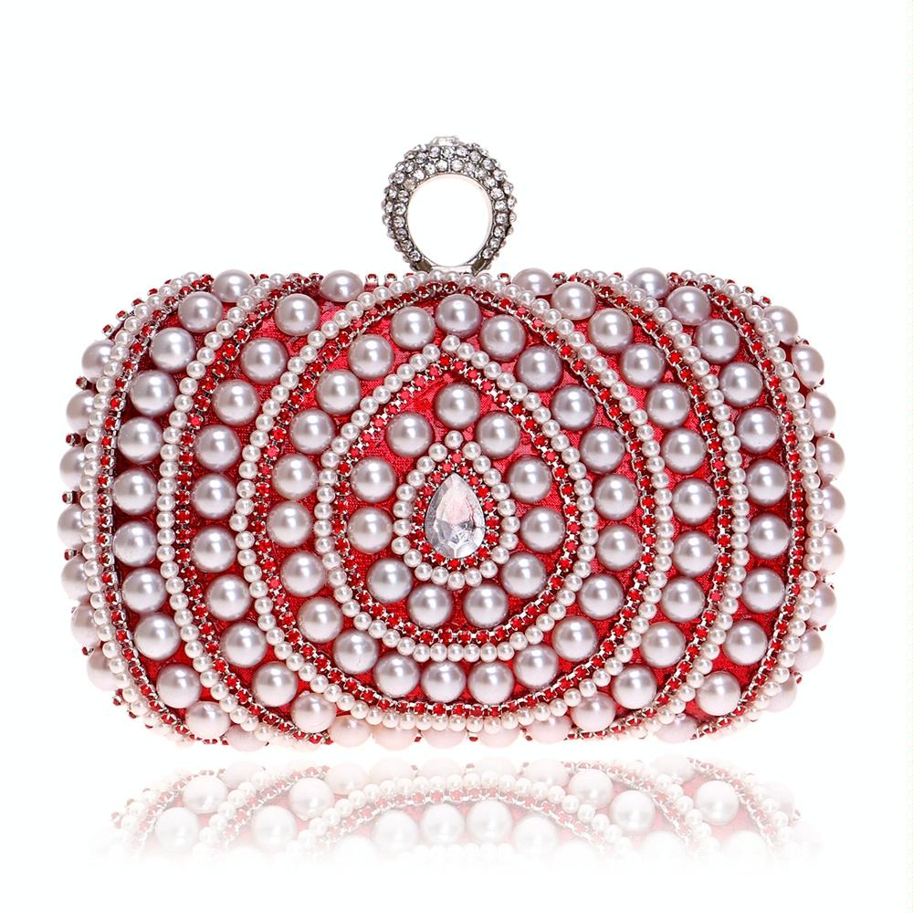 V562-R7692BCC-202502272020-00 Stylish Pearl Handbag for Fashion Banquets and Parties - Red - Image 1