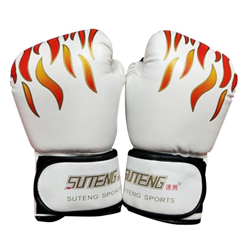 V562-W0156GO-202503072120-00 Adult Flame Pattern Pu Leather Boxing Gloves - Fitness - White - Image 1