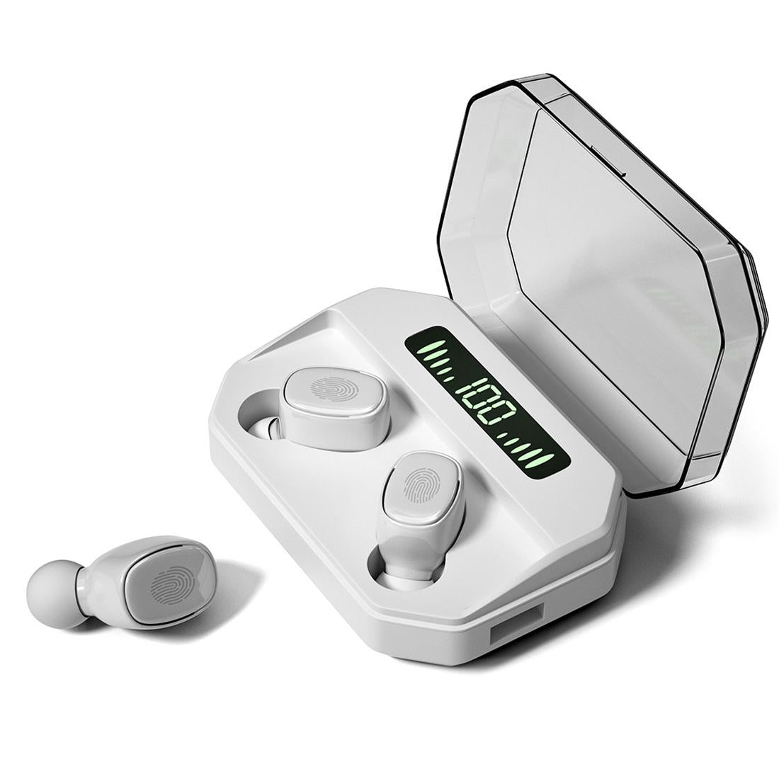 V562-W1546SAS-202505261841-00 Wireless Bluetooth 5.0 Earbuds with Touch Display & Charging Case - White - Image 1