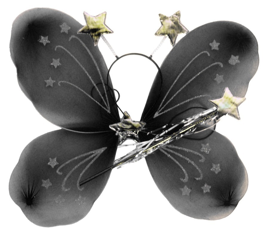 V563-10420-01-213037-00 Girls Kids Angel Fairy Butterfly Wing Fancy Princess Costume Party Prop - Black - Image 1