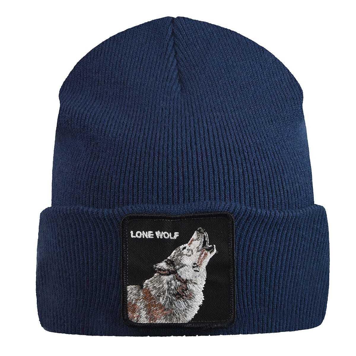 V563-107-0120-NVY-202503310916-00 Goorin Wolf Man Beanie Hat Warm Winter Ski Animal Series Lone Wolf - Navy - Image 1