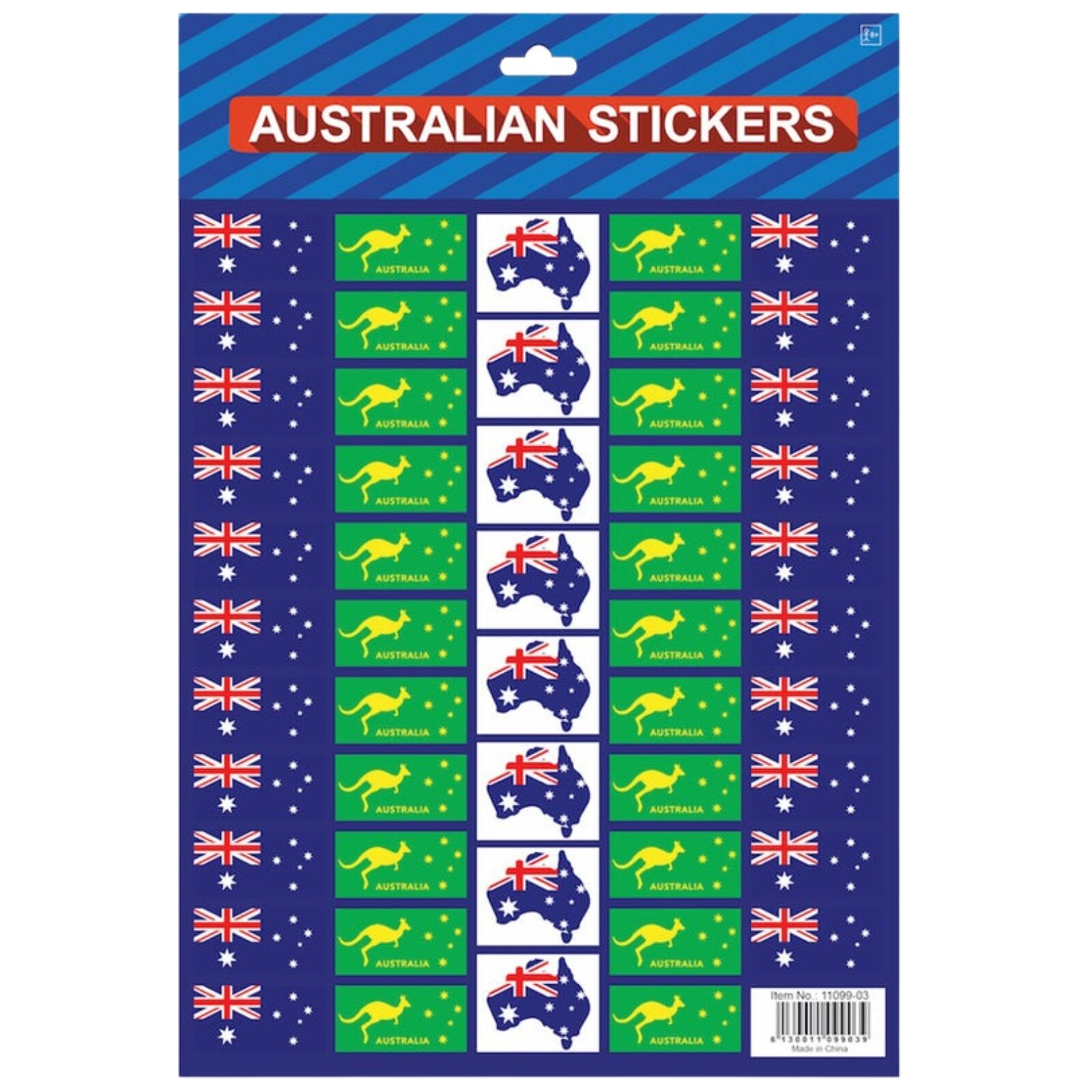 V563-11099-03-218802-00 Australian Flag Stickers – A4 Sheet of Festive Stickers for Australia Day Celebrations - Image 1