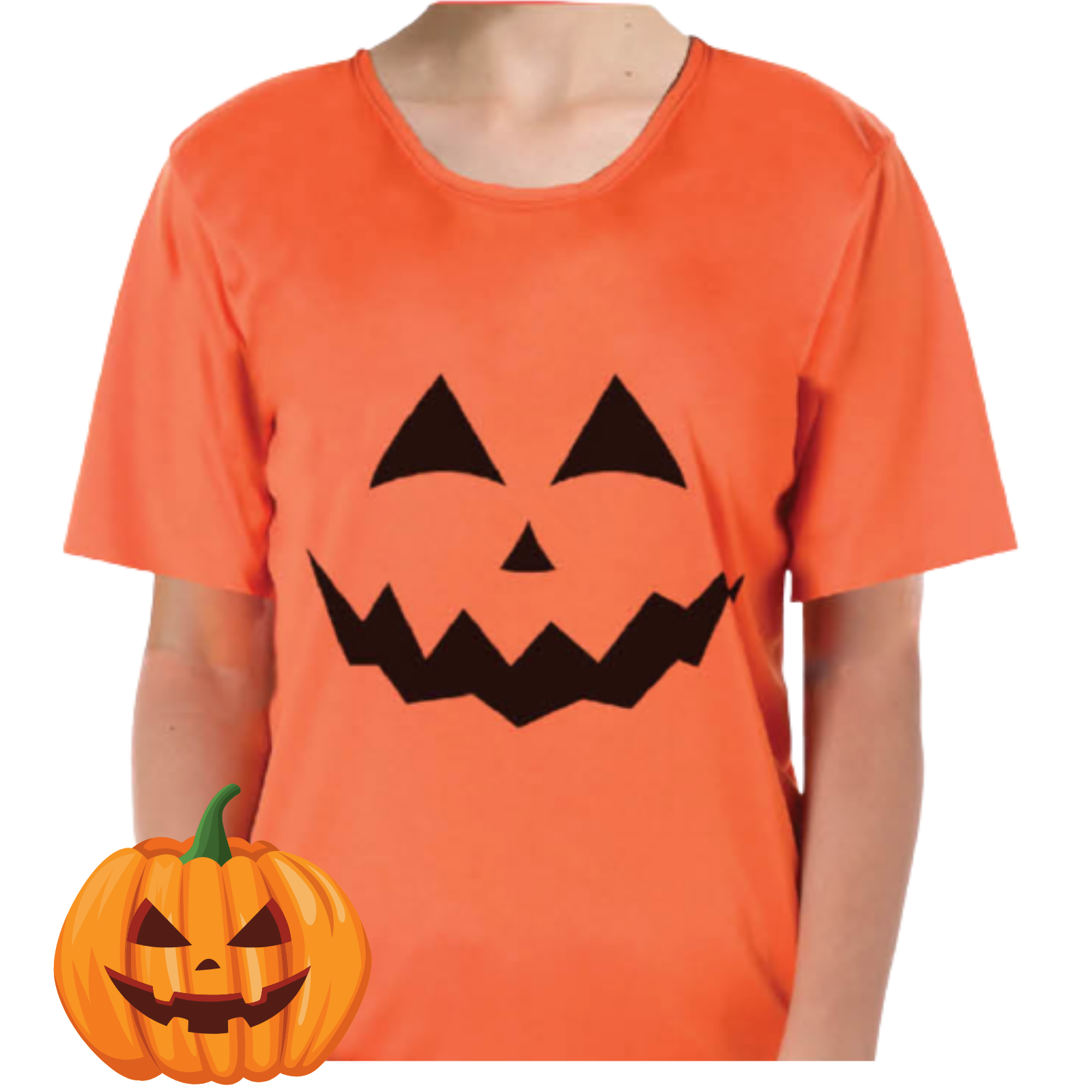 V563-12161-03-202503052110-00 Adult Mens Womens Halloween Pumpkin T Shirt Top Jack O'Lantern - Orange - L - Image 1