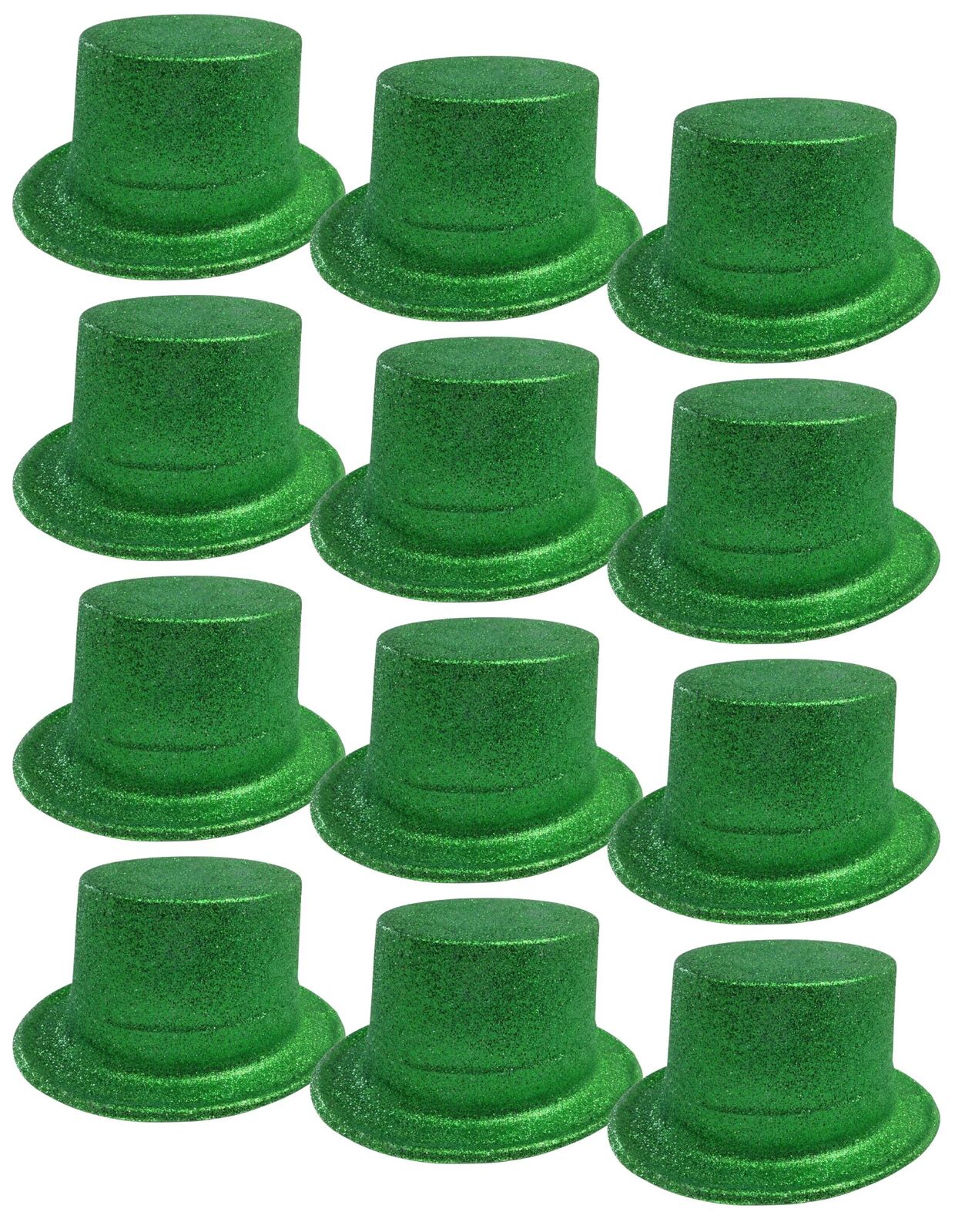 V563-12GLTRTOPHAT-GRN-197194-00 12x GLITTER TOP HAT Fancy Party Plastic Costume Tall Cap Fun Dress Up BULK - Green - Image 1