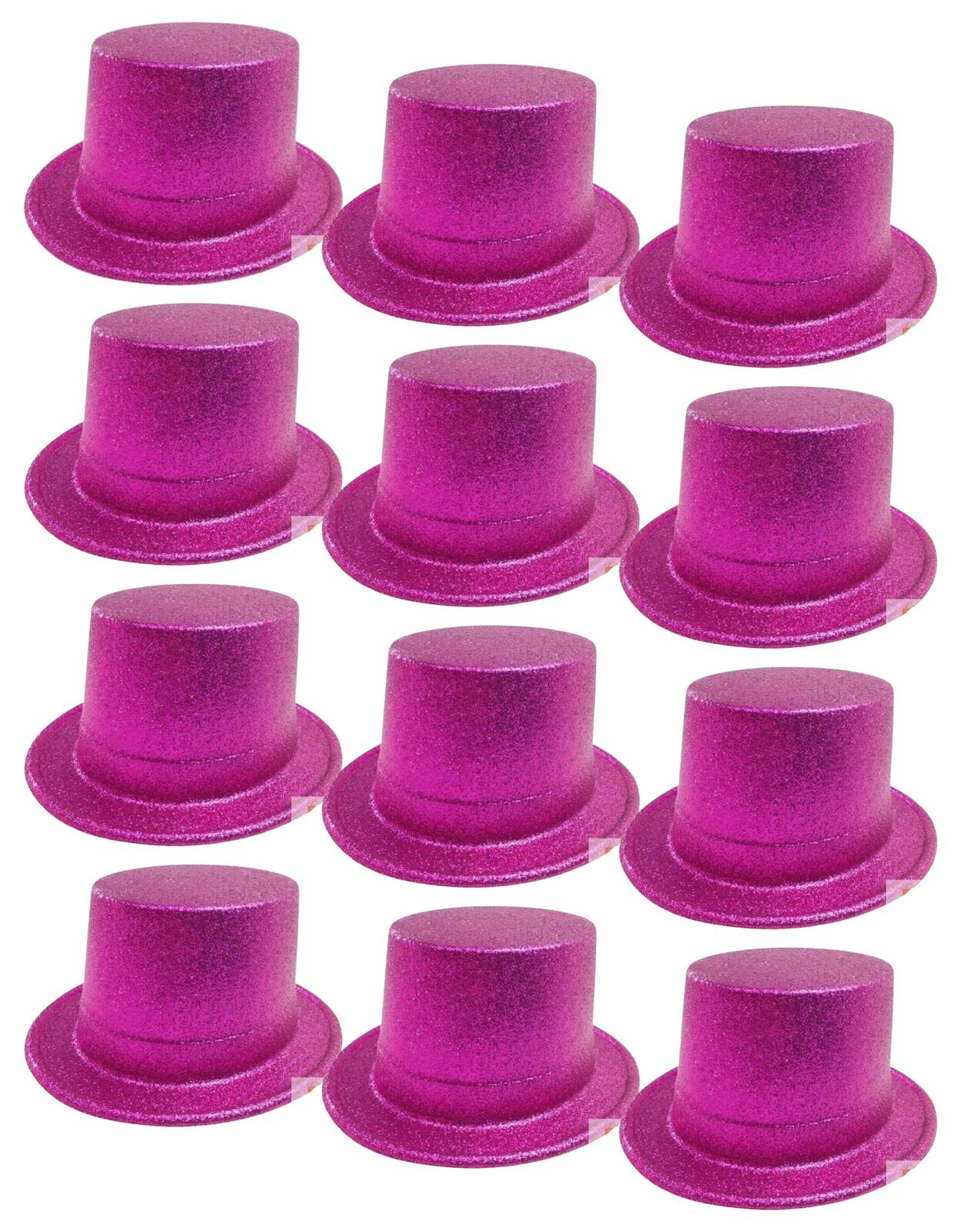 V563-12GLTRTOPHAT-HTPNK-197195-00 12x GLITTER TOP HAT Fancy Party Plastic Costume Tall Cap Fun Dress Up BULK - Hot Pink - Image 1