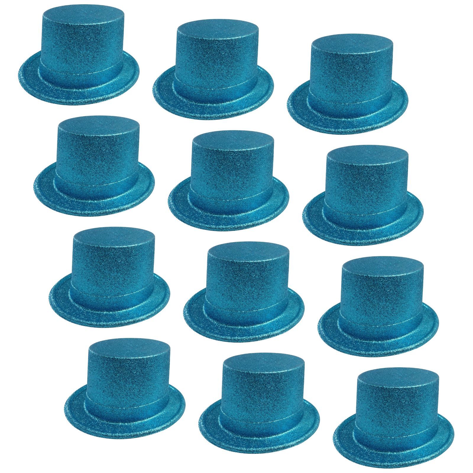 V563-12GLTRTOPHAT-SKYBLU-197200-00 12x GLITTER TOP HAT Fancy Party Plastic Costume Tall Cap Fun Dress Up BULK - Sky Blue - Image 1