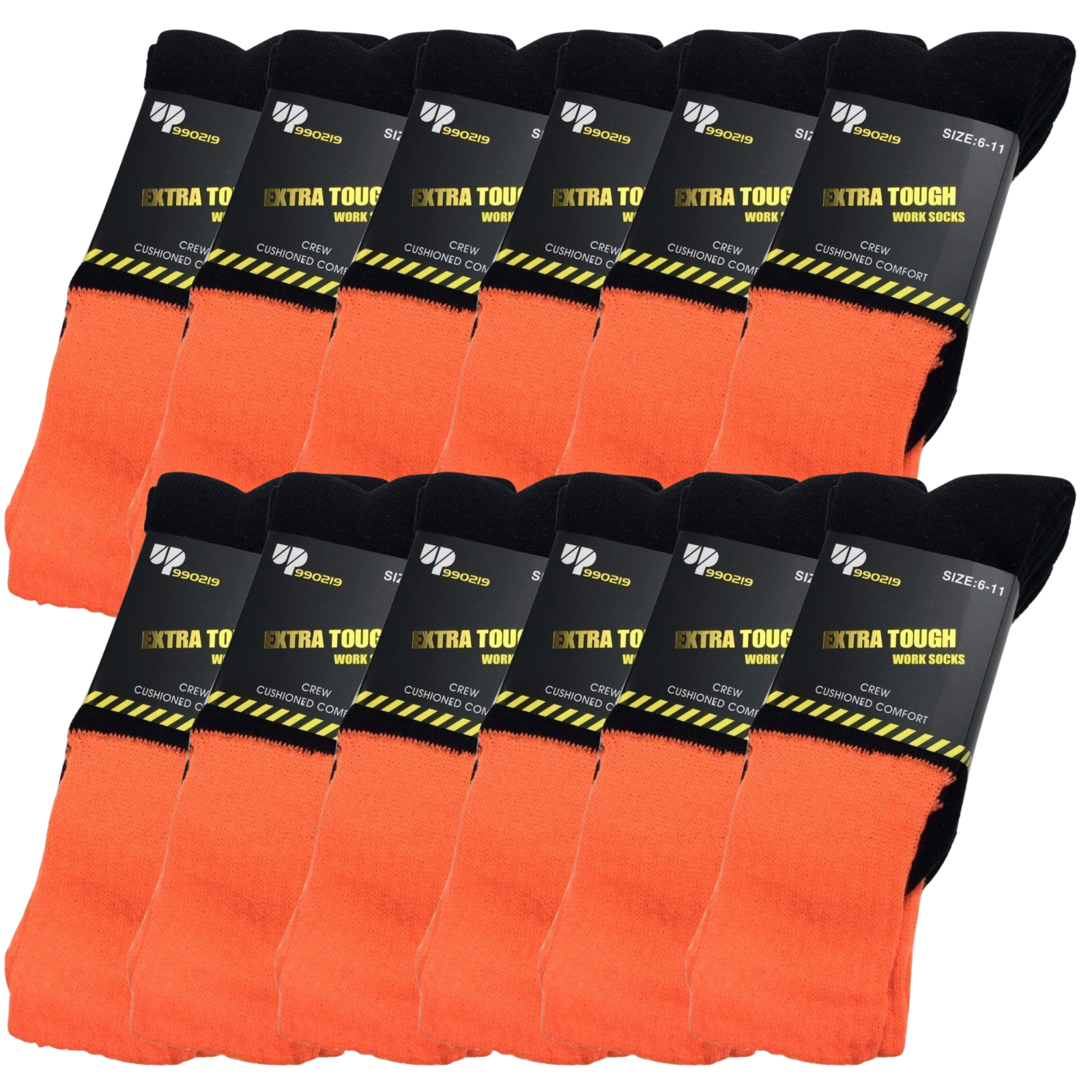 V563-12XBR-HIVISSOX-ORG6-11-202503051821-00 12x Pairs HI VIS SOCKS Workwear Work Safety High Visibility Fluro Cushioned BULK - Orange - 6-11 - Image 1