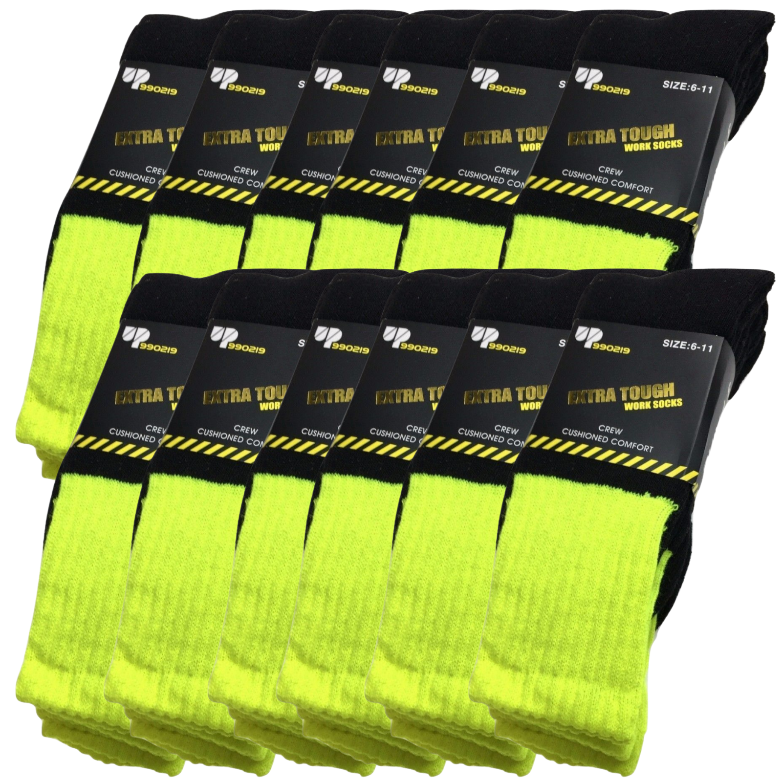 V563-12XBR-HIVISSOX-YLW6-11-202503051821-00 12x Pairs HI VIS SOCKS Workwear Work Safety High Visibility Fluro Cushioned BULK - Yellow - 6-11 - Image 1