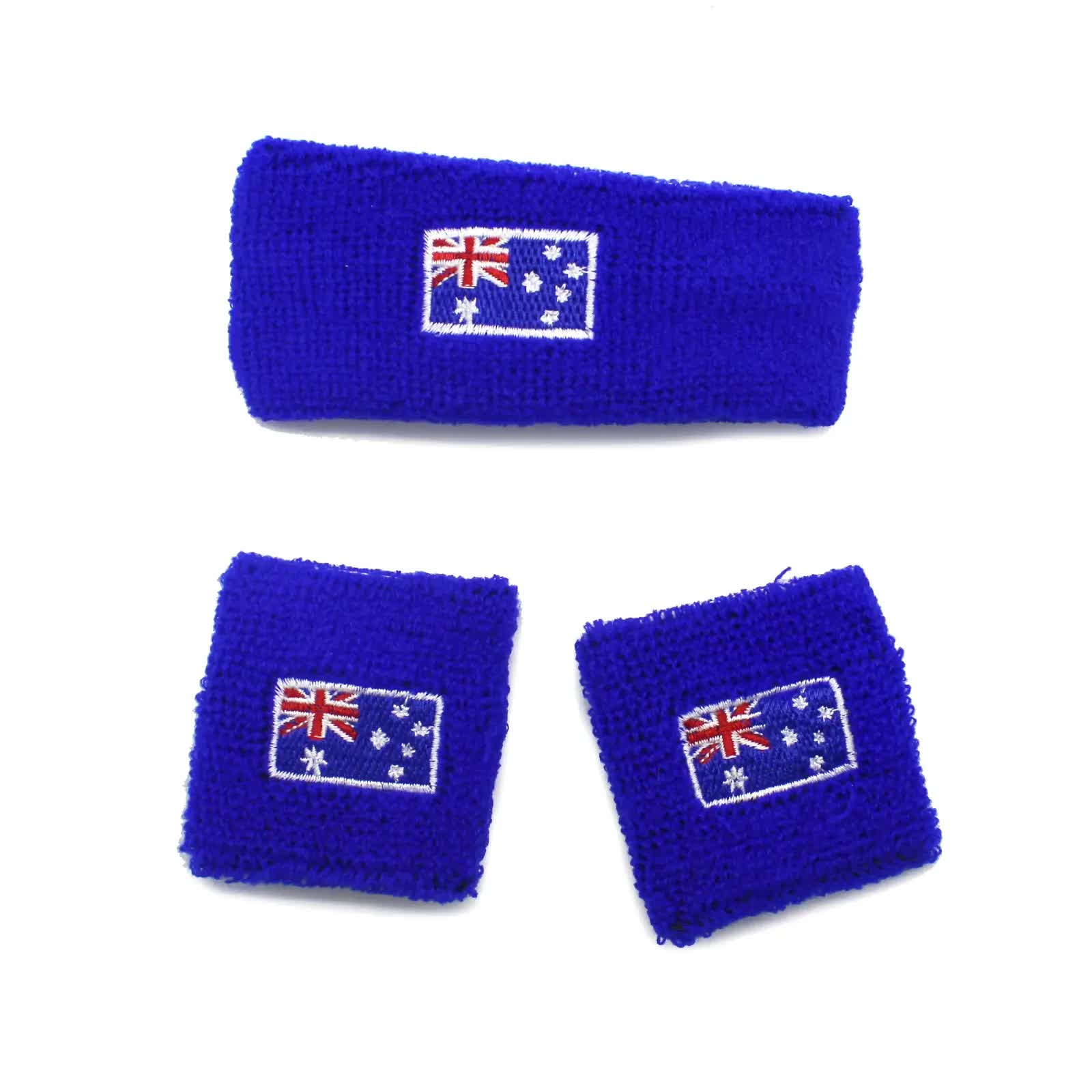 V563-14901-184527-00 Australia Day Australian Flag Head Hand & Wrist Band Set Sweatband Accessories - Image 1