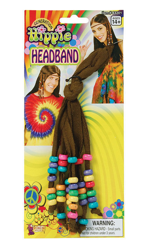 V563-14925-185624-00 HIPPIE HEADBAND with Beads Hippy Love 60's Costume Dress Up Hairband - Image 1