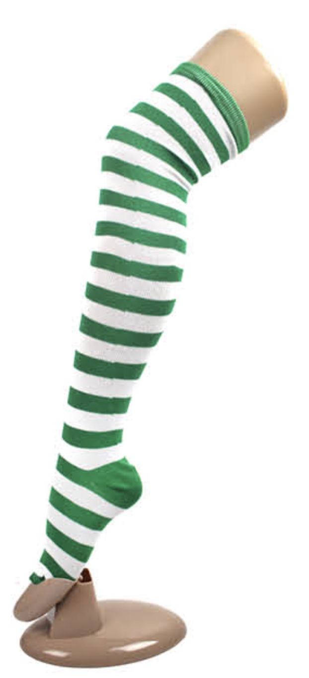 V563-15350-DRKGRN_WHITE-184394-00 OVER THE KNEE SOCKS Plain Striped High Thigh Ladies Long Womens Stripey Stocking - Dark Green/White - Image 1