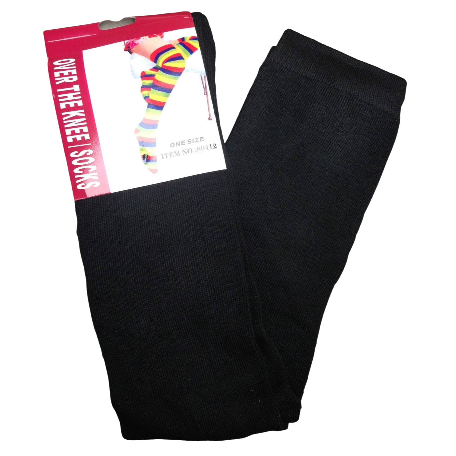 V563-15350-PLAINBLACK-184359-00 OVER THE KNEE SOCKS Plain Striped High Thigh Ladies Long Womens Stripey Stocking - Plain Black - Image 1